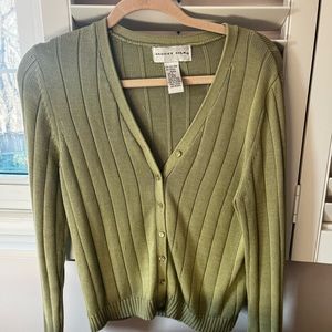 Green ribbed silk cardigan